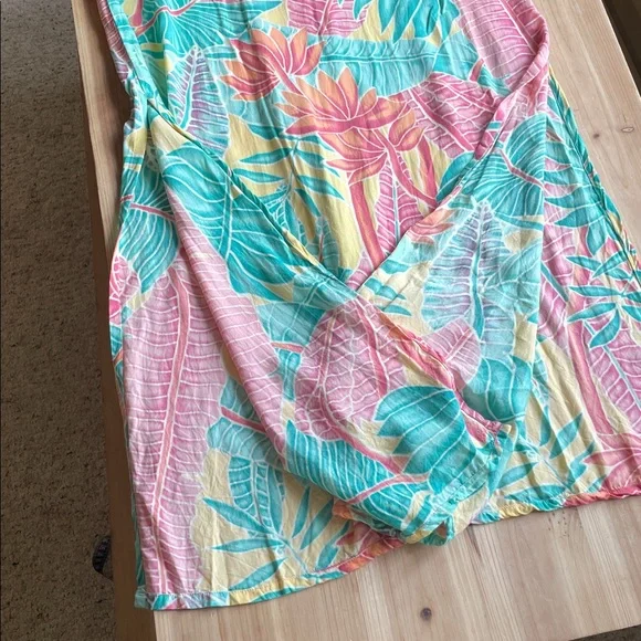 Kenny Flowers Beach Resort Tropical Print Maxi Slip Dress in Pink, Teal & Yellow - Picture 13 of 16